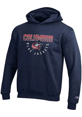 Champion Columbus Blue Jackets Youth Navy Ombre Wordmark Mascot Long Sleeve Hoodie