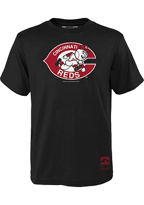 Mitchell and Ness Cincinnati Reds Youth Black Retro Logo Short Sleeve T-Shirt