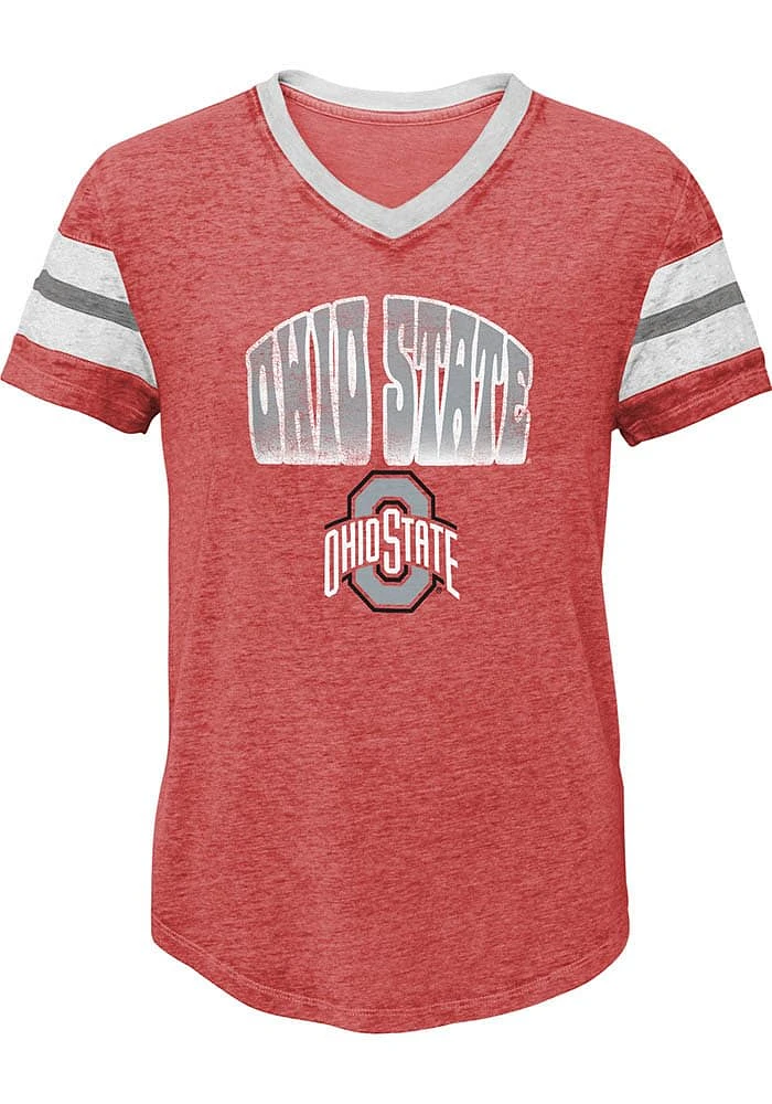 Ohio State Buckeyes Girls Red Heathered V-Neck Short Sleeve Fashion T-Shirt