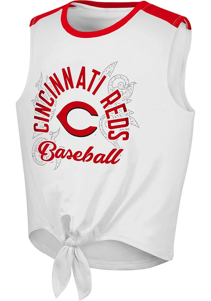 Cincinnati Reds Girls Grey Nutmeg Front Tie Short Sleeve Tank Top