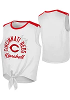 Cincinnati Reds Girls Grey Nutmeg Front Tie Short Sleeve Tank Top