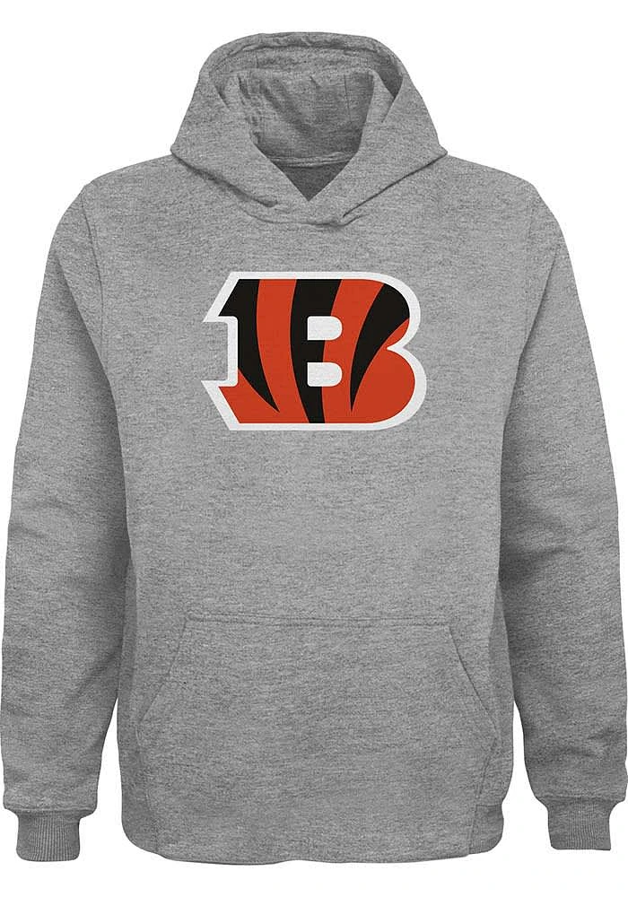 Cincinnati Bengals Boys Grey Primary Logo B Long Sleeve Hooded Sweatshirt