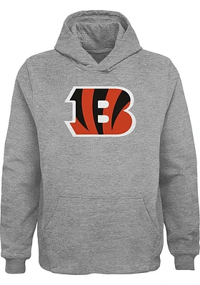 Cincinnati Bengals Boys Grey Primary Logo B Long Sleeve Hooded Sweatshirt