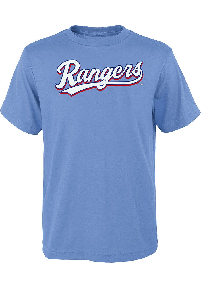 Texas Rangers Youth Light Blue Wordmark Short Sleeve T-Shirt