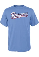 Texas Rangers Youth Light Blue Wordmark Short Sleeve T-Shirt