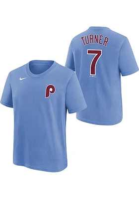 Trea Turner  Philadelphia Phillies Boys Light Blue Name and Number Short Sleeve T-Shirt