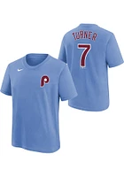 Trea Turner  Philadelphia Phillies Boys Light Blue Name and Number Short Sleeve T-Shirt