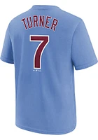 Trea Turner  Philadelphia Phillies Boys Light Blue Name and Number Short Sleeve T-Shirt