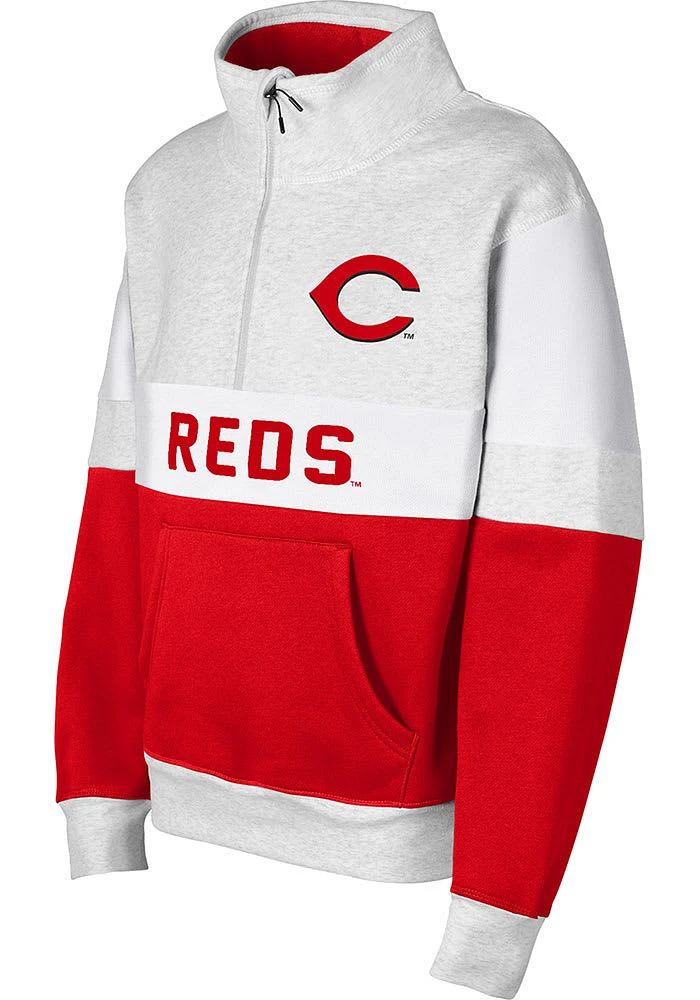 Cincinnati Reds Girls Red Club Trainer Hook Up 1/2 Zip Long Sleeve Hooded Sweatshirt