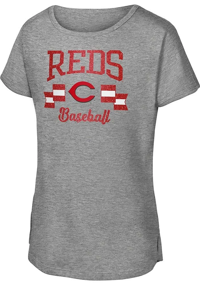 Cincinnati Reds Girls Grey Bombshell Short Sleeve Tee