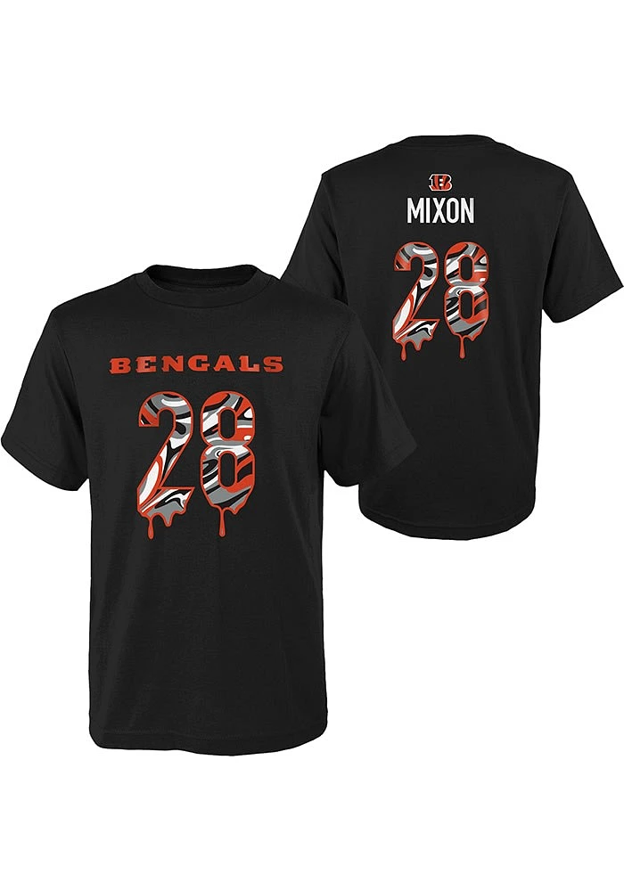 Joe Mixon Cincinnati Bengals Youth Black Name and Number Drip Player Tee