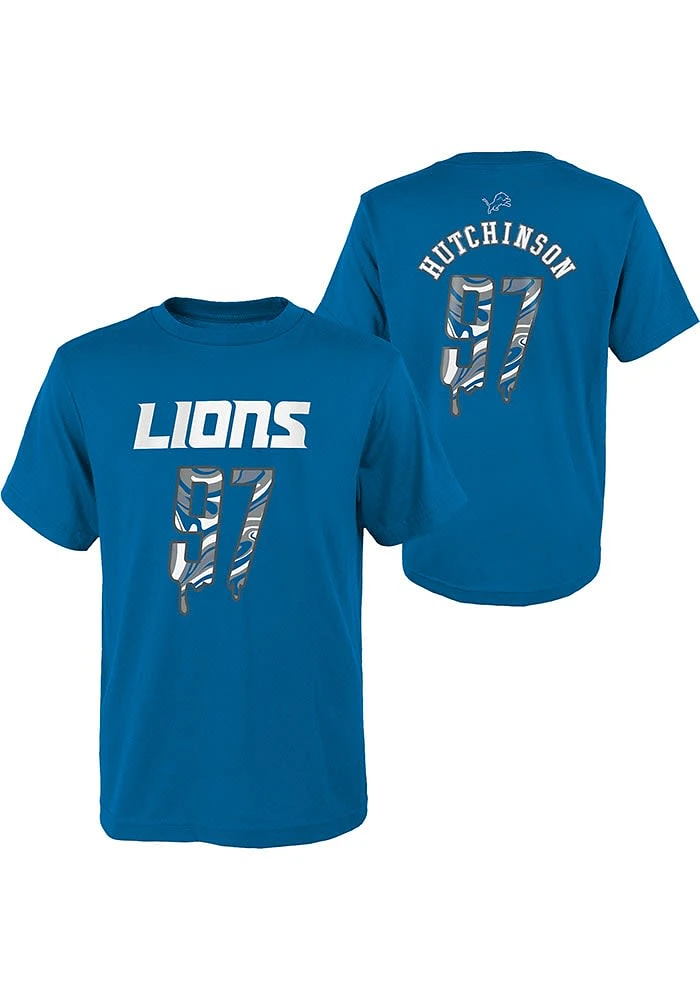Aidan Hutchinson Detroit Lions Youth Blue Name and Number Drip Player Tee