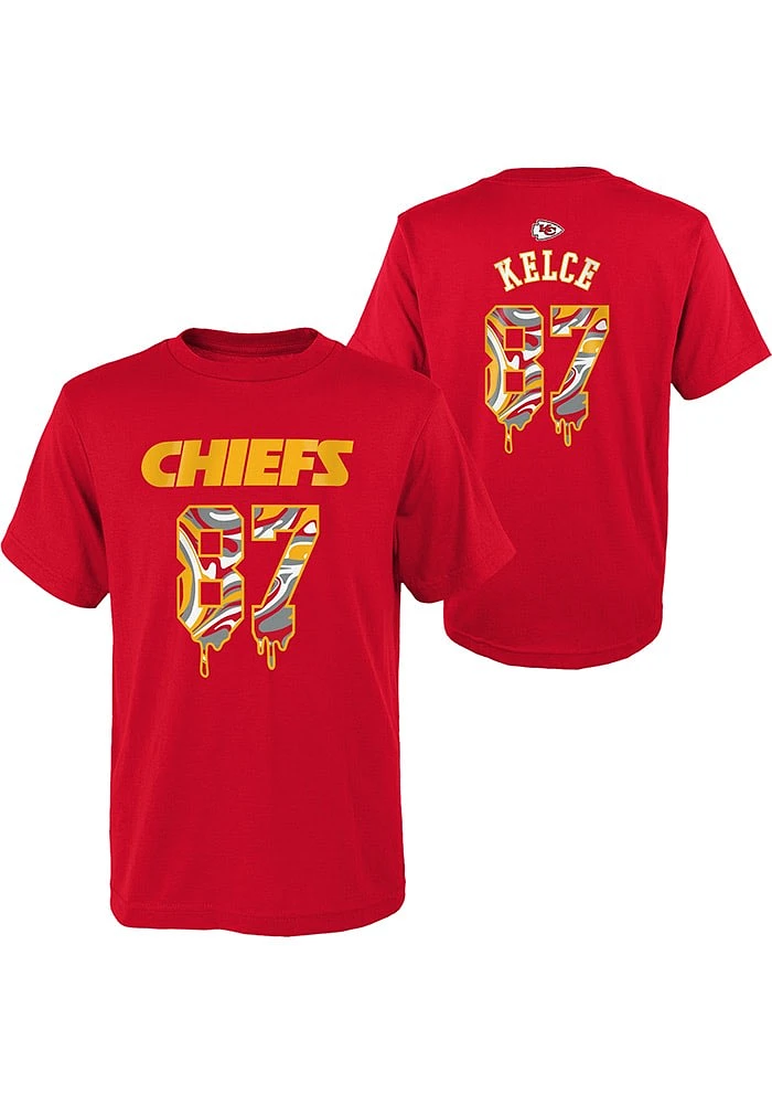 Travis Kelce Kansas City Chiefs Youth Red Name and Number Drip Player Tee