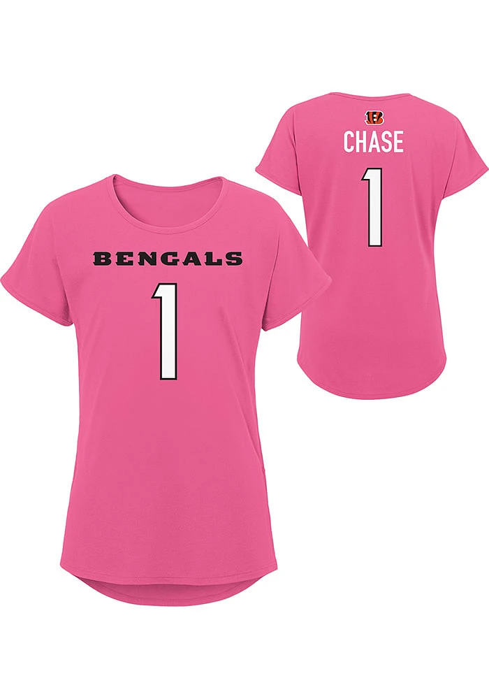 Ja'Marr Chase Cincinnati Bengals Girls Pink Mainliner NN Short Sleeve Player T Shirt