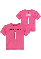 Ja'Marr Chase  Outer Stuff Cincinnati Bengals Toddler Girls Pink Mainliner NN Short Sleeve T-Shi..