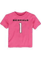 Ja'Marr Chase  Outer Stuff Cincinnati Bengals Toddler Girls Pink Mainliner NN Short Sleeve T-Shi..