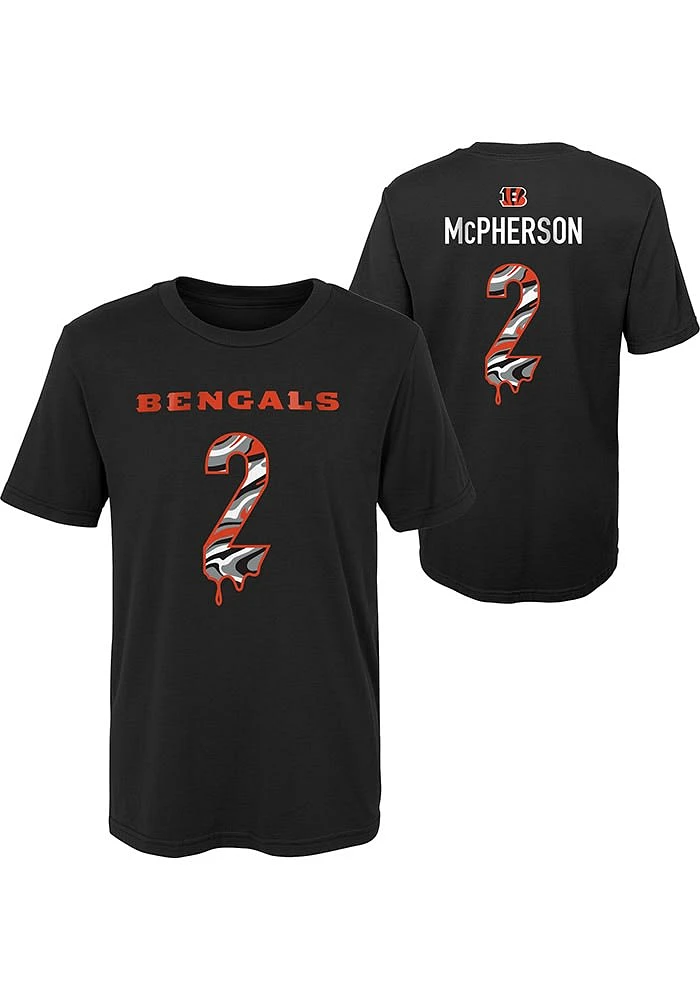 Evan McPherson  Cincinnati Bengals Boys Black Name and Number Drip Short Sleeve T-Shirt