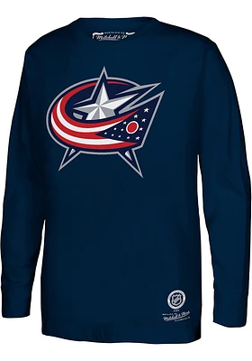 Mitchell and Ness Columbus Blue Jackets Boys Navy Primary Logo Long Sleeve T-Shirt