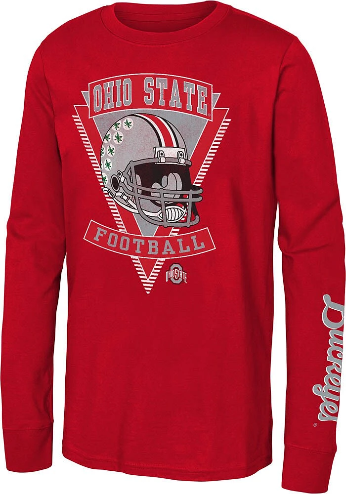 Ohio State Buckeyes Youth Red Helmet Culture Long Sleeve T-Shirt