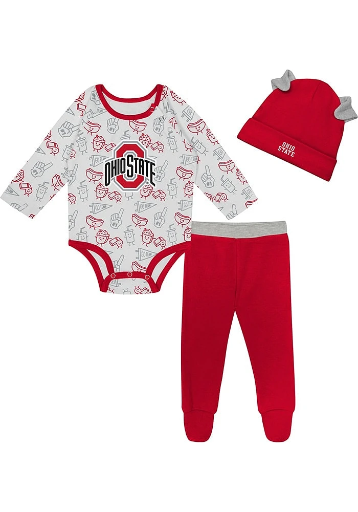 Ohio State Buckeyes Infant Red Little Champ LS and Hat Set Top Bottom