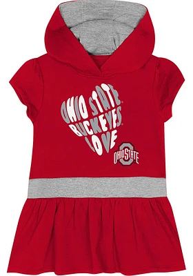 Ohio State Buckeyes Baby Girls Red Team Love Hooded Short Sleeve Dress