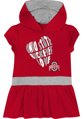 Ohio State Buckeyes Toddler Girls Red Team Love Hooded Short Sleeve Dresses