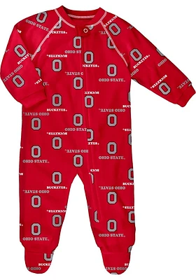 Ohio State Buckeyes Baby Red All Over Raglan Loungewear One Piece Pajamas