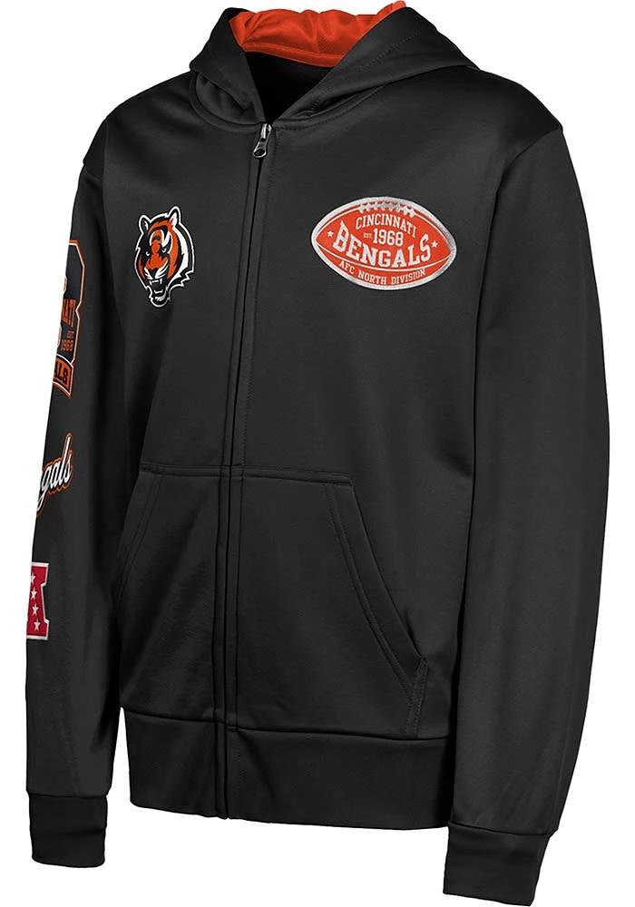 Cincinnati Bengals Boys Black Training Camp Long Sleeve Full Zip Hooded Sweatshirt