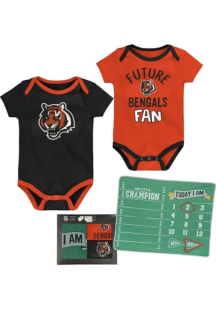 Cincinnati Bengals Baby Black #1 Draft Milestone Blanket One Piece