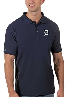 Antigua Detroit Tigers Mens Navy Blue Legacy Pique Short Sleeve Polo