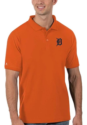 Antigua Detroit Tigers Mens Orange Legacy Pique Edition Short Sleeve Polo