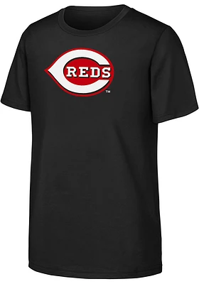 Cincinnati Reds Youth Black Secondary Logo Short Sleeve T-Shirt