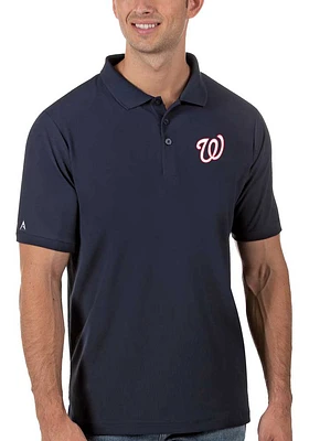 Antigua Washington Nationals Mens Navy Blue Legacy Pique Short Sleeve Polo
