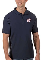 Antigua Washington Nationals Mens Navy Blue Legacy Pique Short Sleeve Polo
