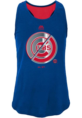 Chicago Cubs Girls Blue Stadium Graphic Short Sleeve Tank Top