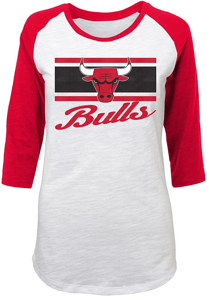 Chicago Bulls Womens White Raglan Slub LS Tee