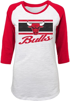 Chicago Bulls Womens White Raglan Slub LS Tee