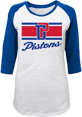 Detroit Pistons Womens White Raglan Slub LS Tee