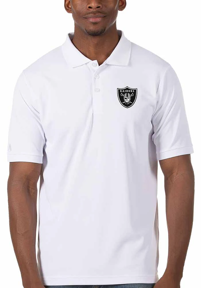 Antigua Las Vegas Raiders Mens White Legacy Pique Short Sleeve Polo