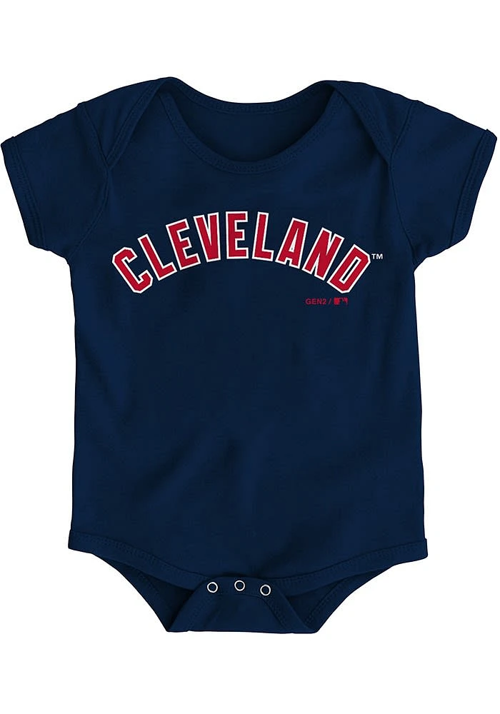 Cleveland Guardians Baby Navy Blue Wordmark Short Sleeve One Piece