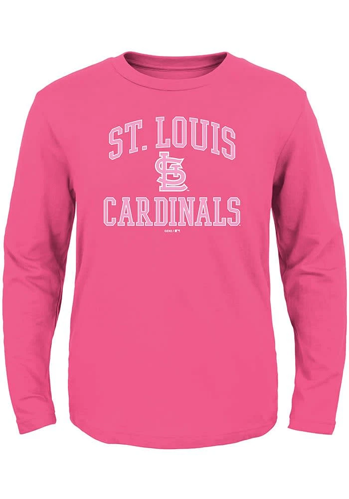 St Louis Cardinals Toddler Girls Pink #1 Design Long Sleeve T Shirt