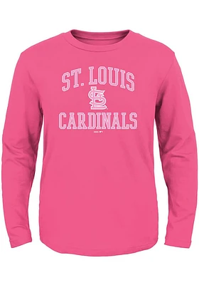 St Louis Cardinals Toddler Girls Pink #1 Design Long Sleeve T Shirt