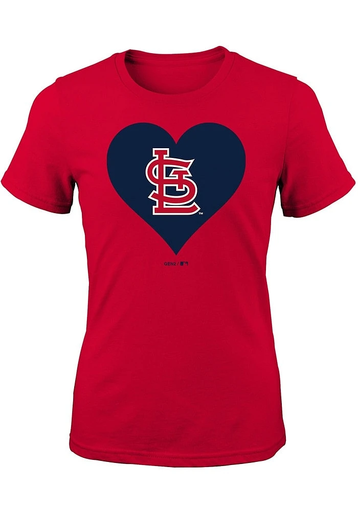 St Louis Cardinals Girls Red Heart Design Short Sleeve Tee