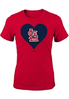 St Louis Cardinals Girls Red Heart Design Short Sleeve Tee