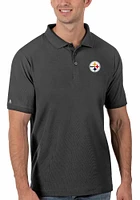 Antigua Pittsburgh Steelers Mens Black Legacy Pique Short Sleeve Polo