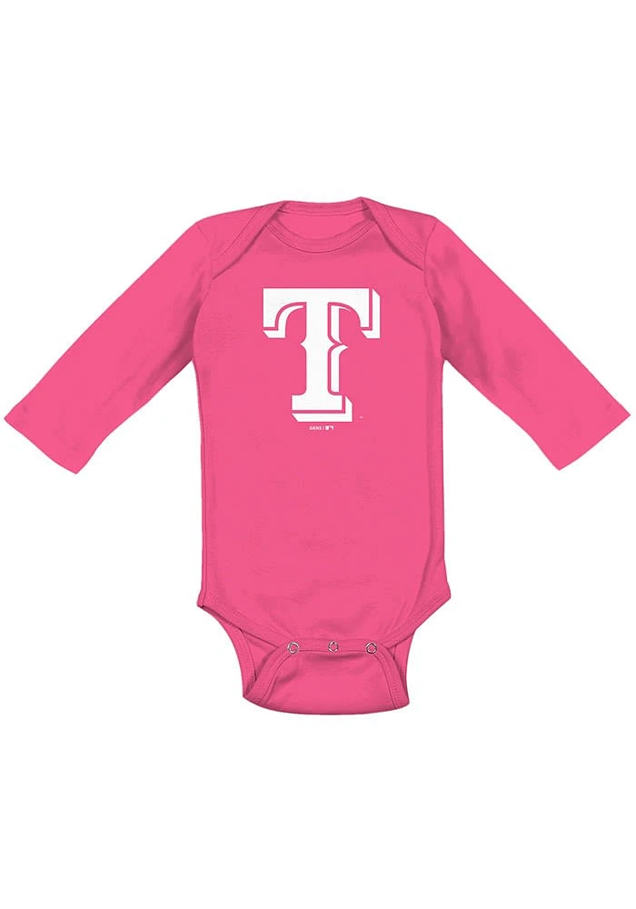 Texas Rangers Baby Pink Secondary LS Tops One Piece