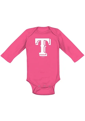 Texas Rangers Baby Pink Secondary LS Tops One Piece