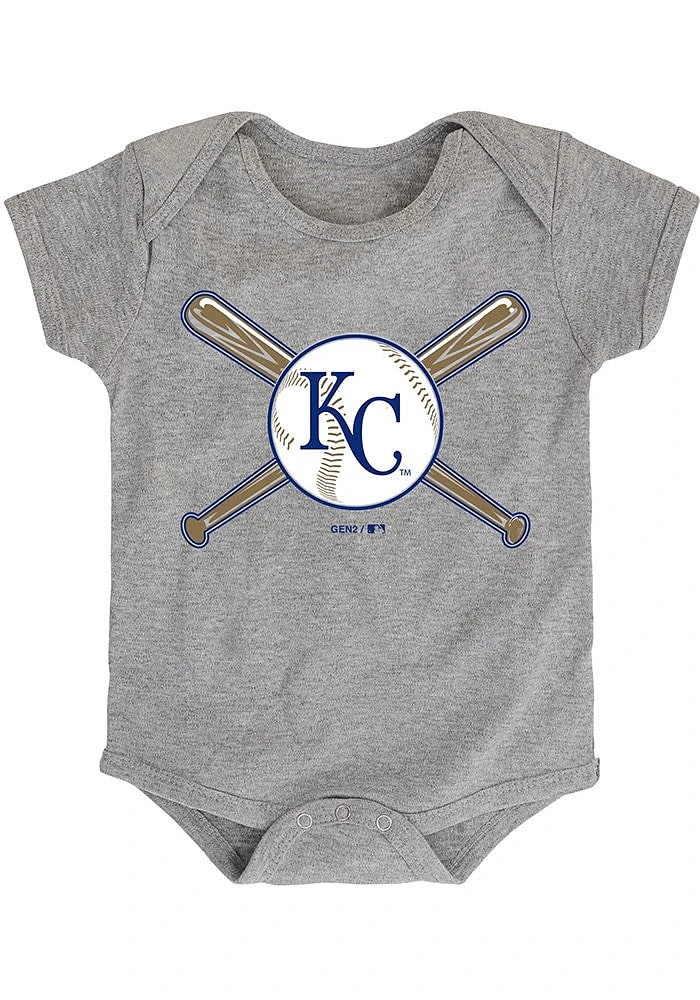 Kansas City Royals Baby Grey Crossed Bats Short Sleeve One Piece