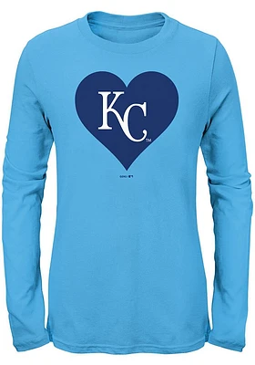 Kansas City Royals Girls Light Blue Heart Long Sleeve T-Shirt