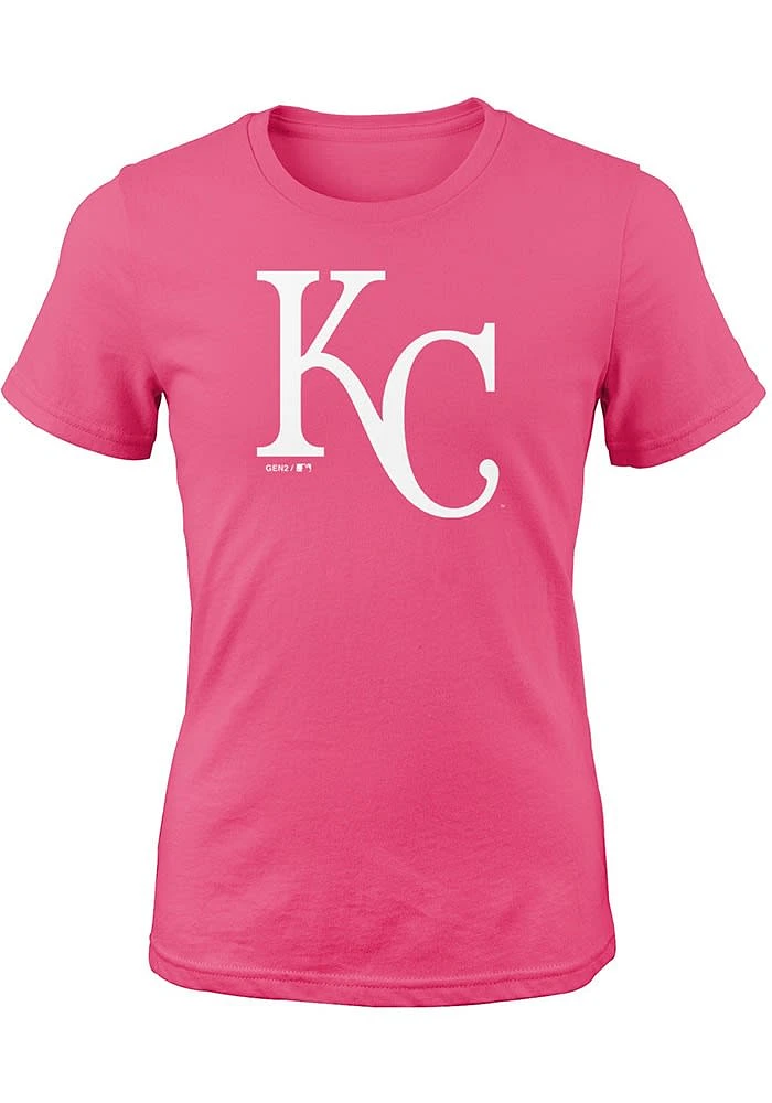 Kansas City Royals Girls Pink Official Logo Design Short Sleeve Tee